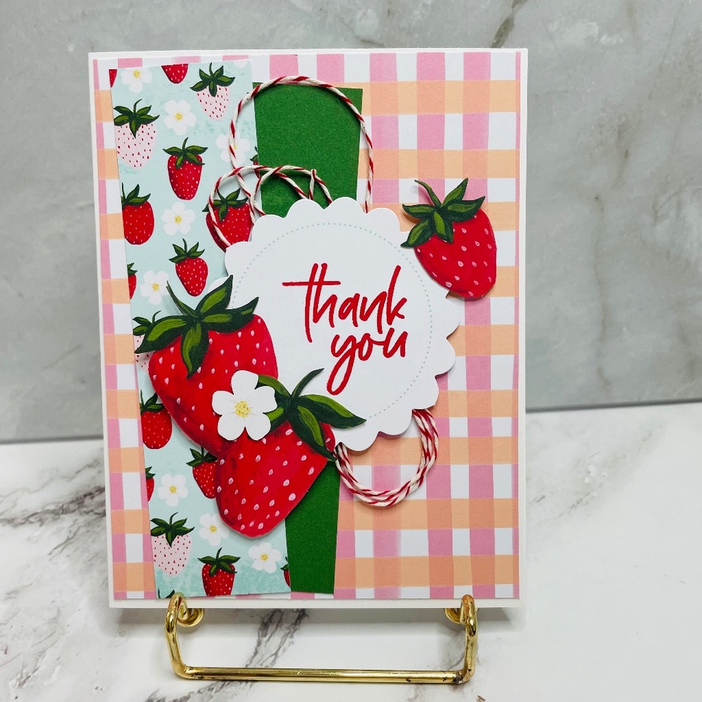 Thank You Strawberry Themed Handmade Greeting Card